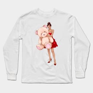 african woman teddy bear art Long Sleeve T-Shirt